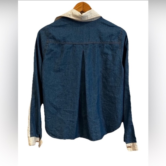 Farm Rio two tone lightweight jacket / button up cream blue coastal indie core - Picture 2 of 5